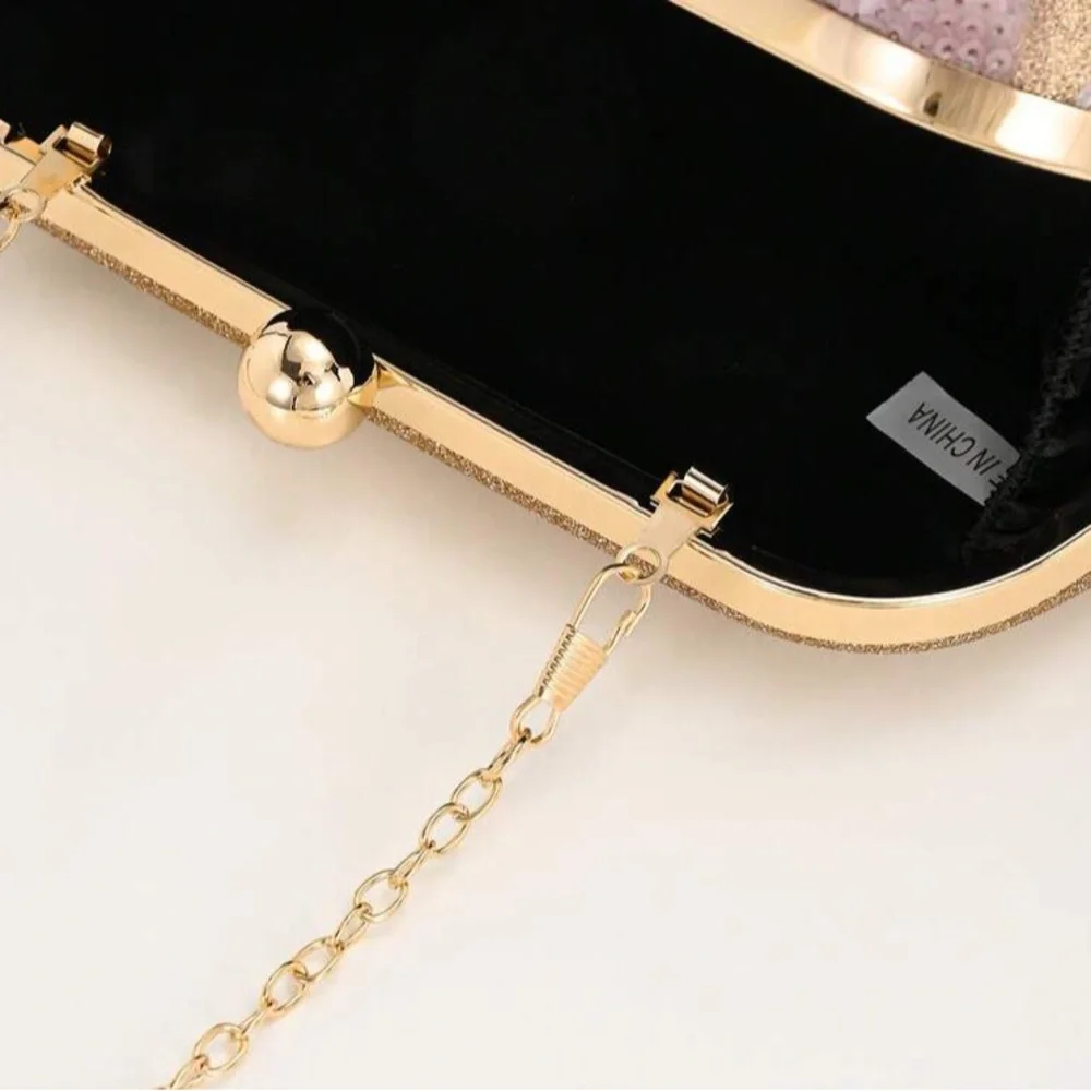 Embroidered Floral Sequin Clutch - Pink & Gold